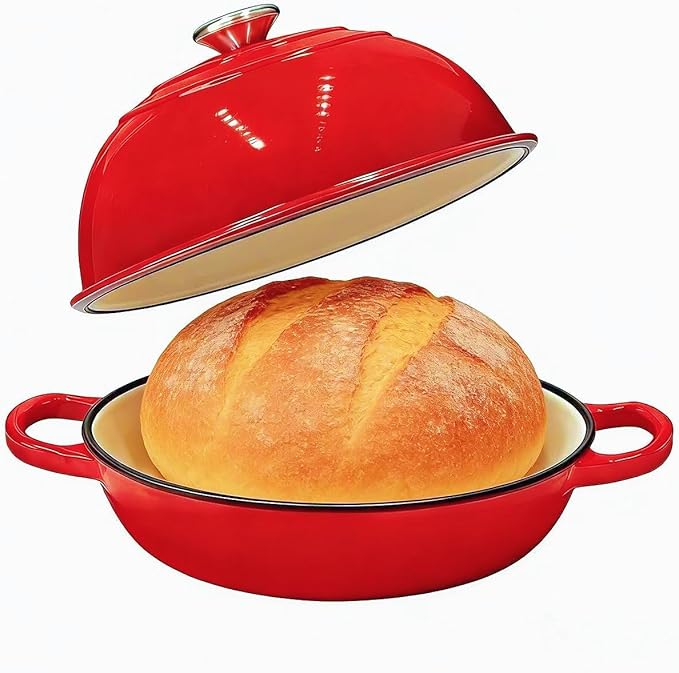 Bread Dutch Oven for Sourdough Bread Baking – Cast Iron Dutch Oven Pot with Lid, Enameled Bread Baker, 6 Quart/26cm Red