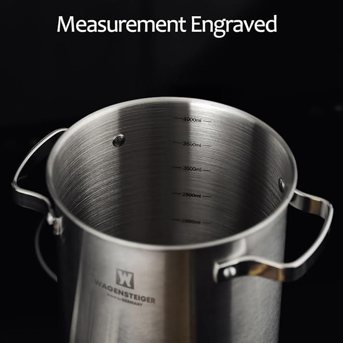 Premium Stainless Steel Asparagus Steamer Pot or Spaghetti Pasta Stovetop Cooker with Perforated Steamer Basket, Tall & Large Size, Versatile Cookware, 3-Ply Base(4.3Liters/1.14Gals)