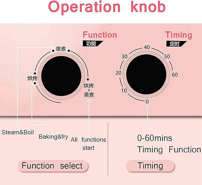 5L 4-in-1 Mini Oven, Household Multifunctional Breakfast Machine Electric Oven Frying, Adjustable 60-minute Timer, Pink