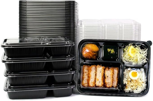 5 Compartment Meal Prep Containers With Lids - (50 Pack) Plastic Food Bento Boxes Stackable Reusable Disposable Microwaveable Safe