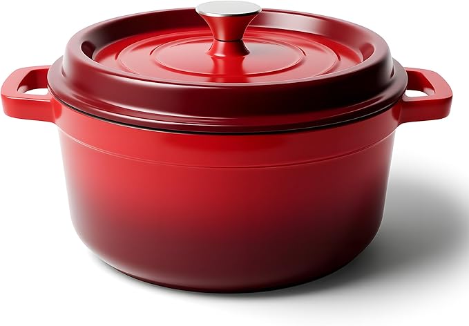 6.5 Quart Dutch Oven Pot with Lid, Non Stick Enameled Cast Iron Dutch Oven for Bread Baking, Heavy-Duty, Oven Safe Ceramic Cookware Up to 500°F for Baking, Braising, Stews, Roasting, Red