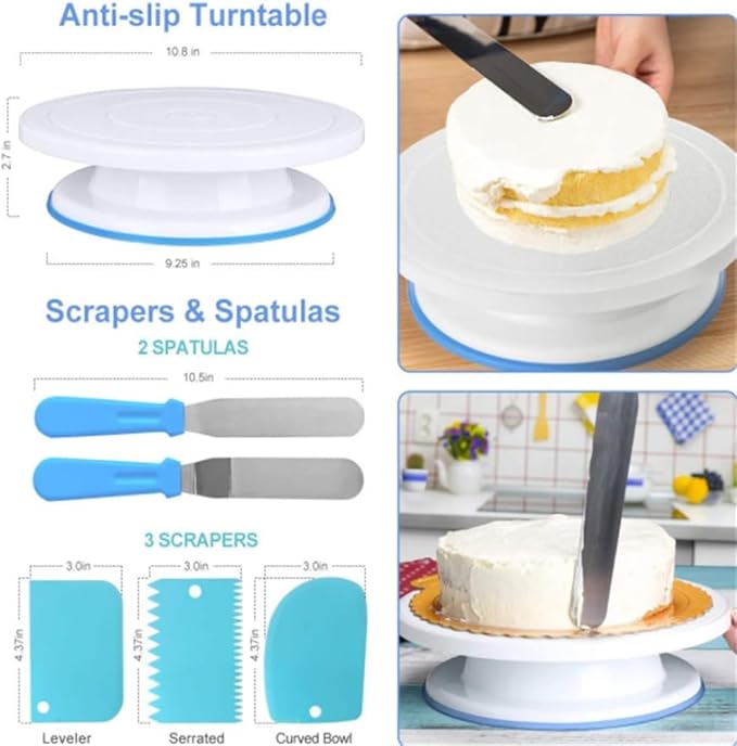 340 Piece DIY Cake Making Turntable Baking Tool Set With Flower Mouth Flower Bag Spatula And Scraper