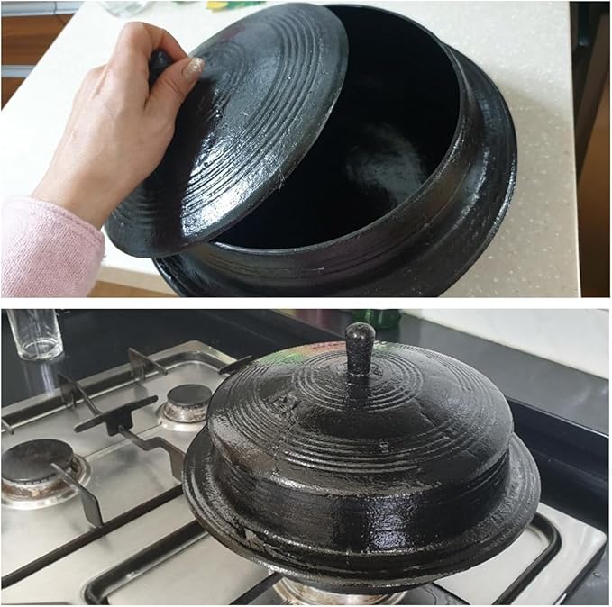 Handmade Korean traditional thick cast iron pot Rice Gamasot Ceramic Cauldron for various dishes 6.3" (16cm) Made in Korea for 2 People