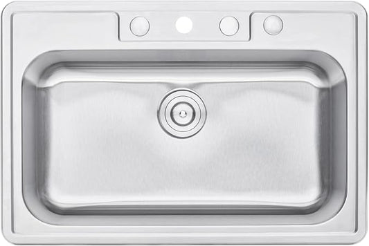 CozyBlock 33" Stainless Steel Drop In/Topmount Single Bowl Kitchen Sink (Sink Only)