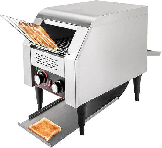 150/450 Slices/Hour Commercial Conveyor Toaster, Stainless Steel Heavy Duty Industrial Bread Baking Machine w/ 3 Ring Heating Tubes for Baking Sliced Bread, Toast (1300W(TT-150))