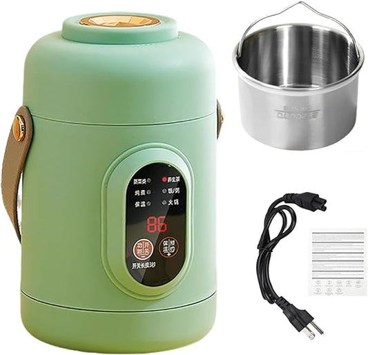Multifunctional Health Pot, 500W Portable Mini Electric Cooker with Ceramic Glaze Inner & Steamer, Small Slow Cooker with 12-Hour Reservation, for Porridge, Rice, Soup & Steaming (800ml-Green)
