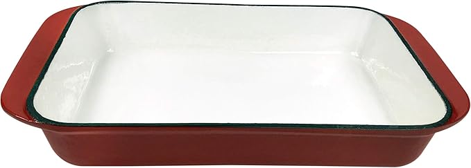 2.9 Qt Enameled Cast Iron Rectangular Roaster, Casserole Dish, Lasagna Pan, Deep Roasting Pan, for Cooking and Baking - Red
