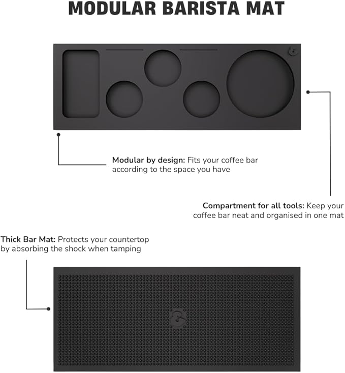 GROUNDED & NESTLED 3-in-1 Modular Barista Mat | Coffee Bar Tamping Mat | Puck Prep/Pour Over/Matcha Bar Mat | Black