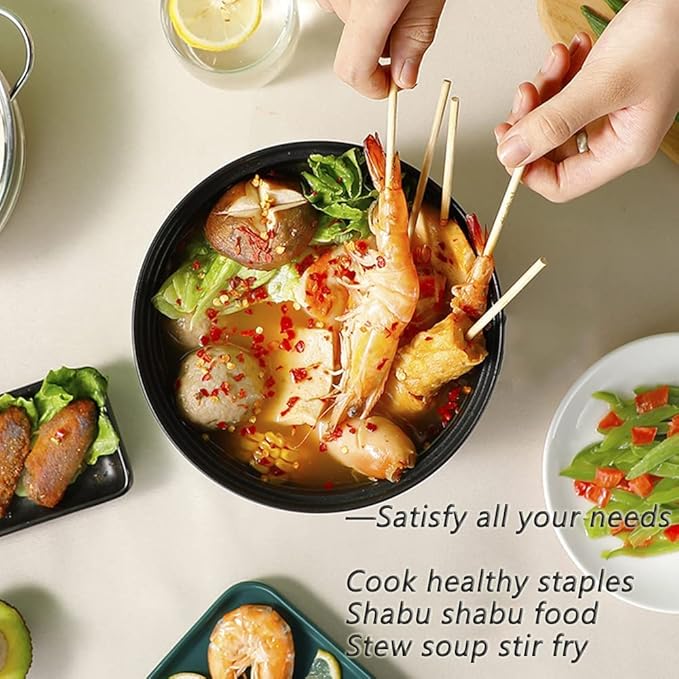 Drizzle Electric Cooker 1.7L - Multifunctional Hot Pot Non-stick Pan - Dorm Office Portable Rapid Ramen Cooker Boil Dry Protection - For Noodles Steak Cooker Eggs Stir-Frying Pasta Oatmeal