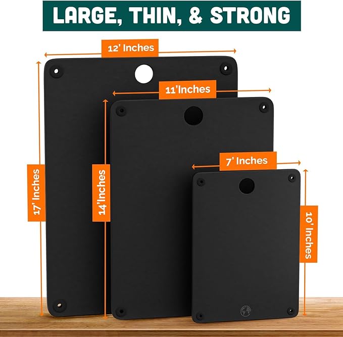 Composite Wood Cutting Board Set of 3 – Dishwasher Safe, Non-Toxic & Plastic-Free Cutting Boards for Kitchen – Extra Large, Large & Small Non-Slip Wood Charcuterie & Chopping Boards (Black)
