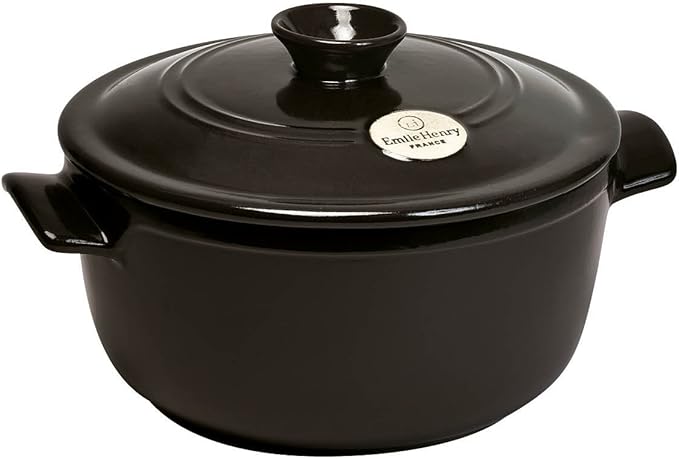 Emile Henry France Flame Round Stewpot Dutch Oven, 4.2 quart, Charcoal