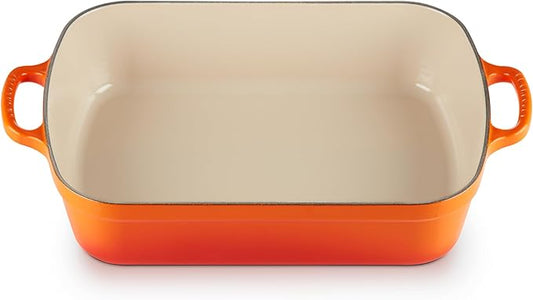 Le Creuset Enameled Cast Iron Signature Rectangular Roaster, 5.25 qt. (11.7" x 16.8"), Flame