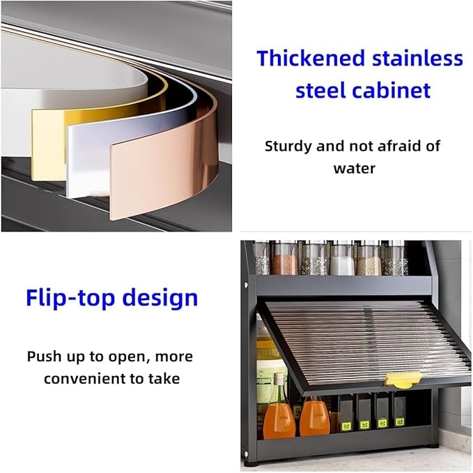 Modern Countertop Storage Cabinet with Acrylic Doors, Multi-Layer Metal Spice Organizer Rack with Knife Holder, Utensil Cage, Hooks, Compact Kitchen Dish Cabinet(White,12.2 X 8.5IN X 22.4IN)