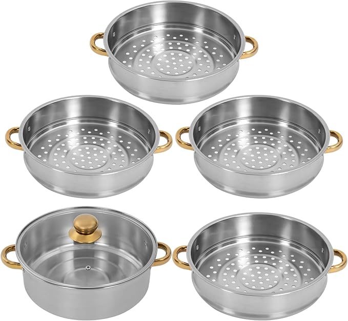 Stainless Steel Steamer Pots, Non-Stick Meat Vegetable Cooking Steam Pot Kitchen Steamer Cooker Dumpling Steamer Cookware Steaming Pots for Induction Cookers, Electric Ceramic Stoves (5-Tier, 30cm)
