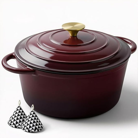 Miereirl 4.5 Quart Enameled Dutch Oven Pot with Lid, Cast Iron Dutch Oven with Dual Handles for Bread Baking, Cooking, Non-stick Enamel Coated Cookware, Fig