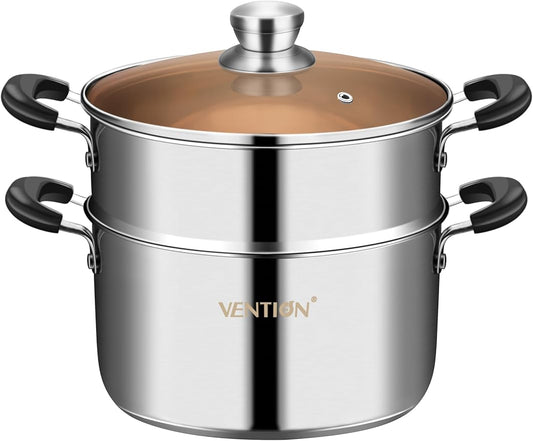 VENTION 9.4 Inch Small Vegetable Steamer Pot, 4.5 QT Induction Stainless Steel Steamer for Cooking, Steam Pot(24cm)