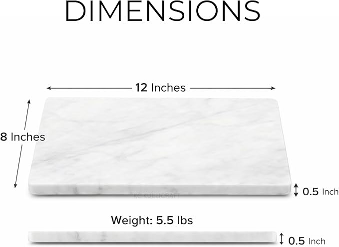KC KULLICRAFT 8×12 Inches White Marble Cheese & Charcuterie Serving Board – Natural Marble Cutting Board & Pastry Slab with Non‑Slip Feet – Premium Stone Kitchen Tray Gift.