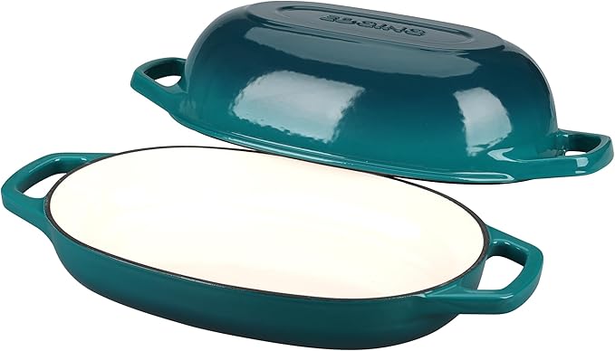 Enameled Cast Iron Oval Dutch Oven Pot with Lid, Dutch Oven for Sourdough Bread Baking, Oval Bread Pan, Bread Oven, Bread Dutch Oven, 5qt, Darkcyan