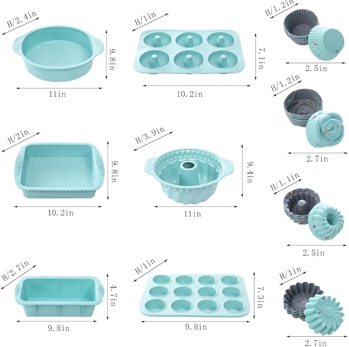 30pcs Nonstick Silicone Bakeware Set With Baking Pan, Cake Molds, Baking Sheet, Donut Pan, Muffin Pan,Cake Pan, And 24 Pack Silicone Cupcake Mold Baking Cups