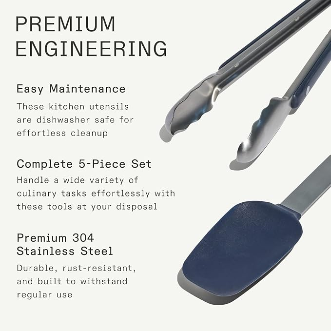 Made In Cookware - Stainless Steel Kitchen Utensil 5-piece Set - Ladle, Tongs, Whisk, Spoonula, Fish Turner