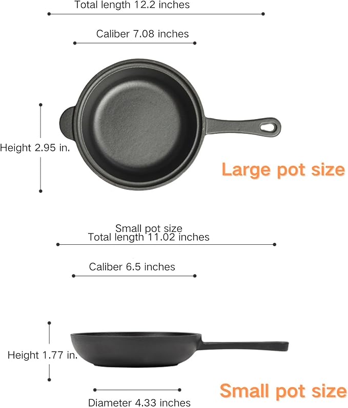 1.6 Quart Cast Iron Pot, Cast Iron Saucepan, 2-in-1 Pre-Seasoned Cast Iron Dutch Oven Pot Set with 6.5Inch Frying Cast iron skillet, Camping Cookware & Sauce Pan for Indoor & Outdoor Recipes