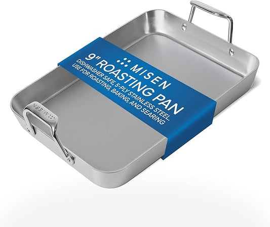 Misen Stainless Steel Roasting Pan with Handles - Versatile 5-Ply Design, Easy Grip Handles, Multi-Functional Cooking, Ideal for Baking, Searing, & Roasting, Superior Heat Conduction, Premium - 9"