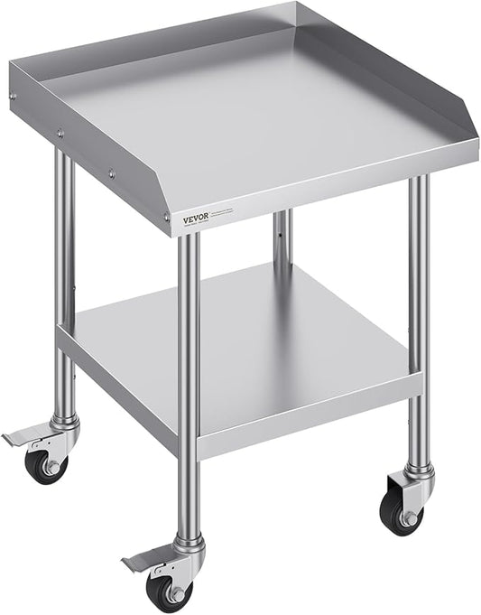 VEVOR Stainless Steel Work Table, 24 x 24 x 30 Inch Commercial Food Prep Worktable with 4 Wheels, Casters, 3-Sided Backsplash Heavy Duty Prep Worktable, Metal Work Table for Restaurant Home Hotel