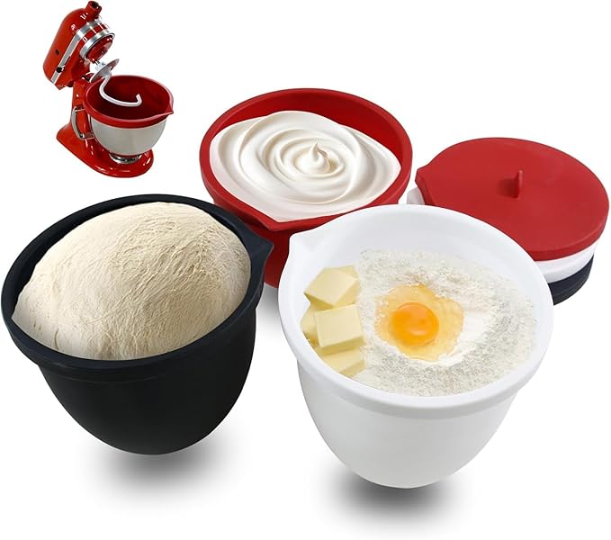 Silicone Liners for KitchenAid 5 Qt Tilt-Head Stand Mixer(Only), Odourless,Thicker, Cold/Heat-Resistant & Non-Stick, Easy Clean, Fits 5 Quart Mixing Bowl, Set of 3 with Lids