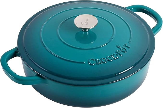 Crock-Pot Artisan Enameled Cast Iron Braiser W/Lid, 5 Quart, Teal Ombre