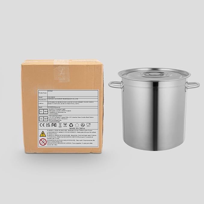 Stainless Steel Cookware Stockpot, 30Qt Heavy-Duty Cooking Pot, Large Stock Pot with Lid & Handles for Frying, Brewing, Seafood Boil & Soup, Even Heat Distribution, Easy-Clean
