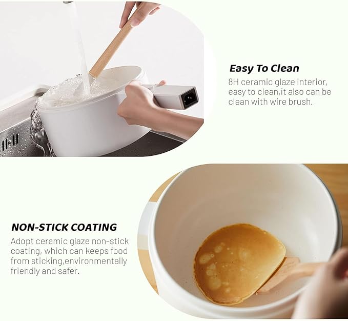 olakys. Electric Hot Pot,1.5L Mini Hot Pot, Ceramic Glaze Non-stick Portable Pot, Electric Pot for for Steak, Egg, Fried Rice, Oatmeal, Soup,Ramen with Dual Power Control, Electric Pot for Dorm
