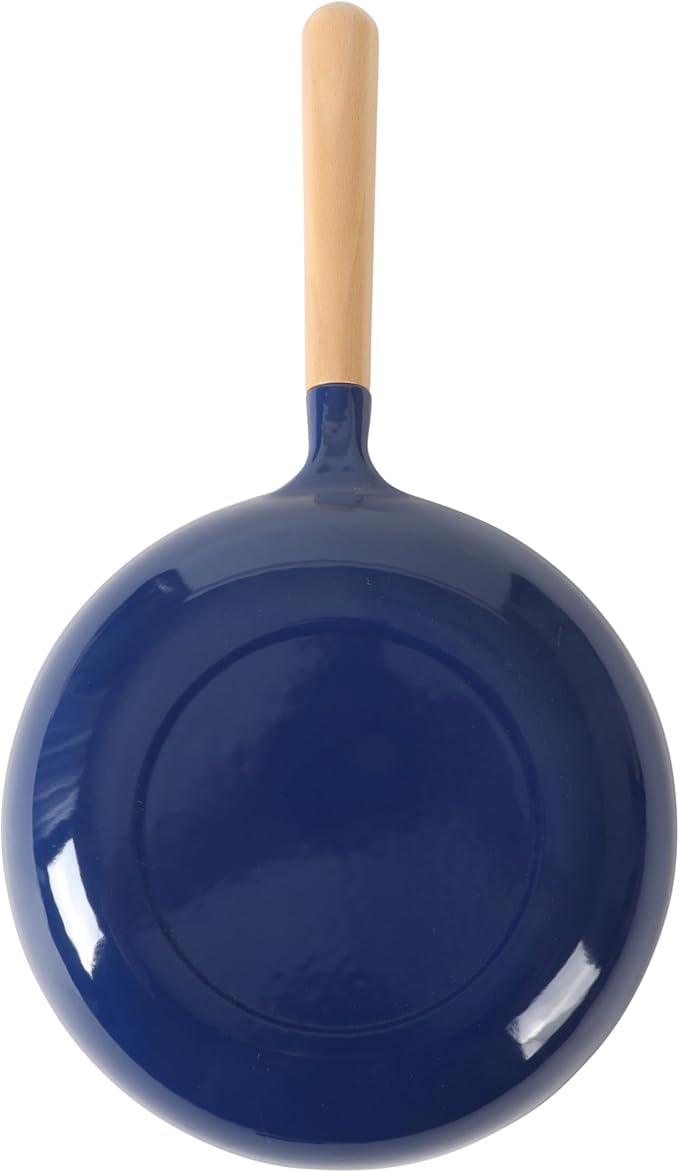 Sur La Table Kitchen Essential Main Canteen 9.5" Pre-Seasoned Cast Iron Skillet w/Wood Handle, Natural Nonstick Lightweight Frying Pan for Searing, Sautéing & Everyday Cooking - Blue