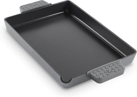 DASH Zakarian by Dash 9"x13" Nonstick Cast Iron Pan with Pour Spout and Removable Silicone Grips for Searing, Baking, Broiling, Grilling and more - Grey