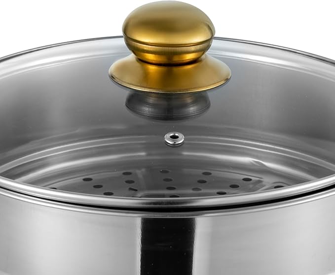 Stainless Steel Steamer Pots, Non-Stick Meat Vegetable Cooking Steam Pot Kitchen Steamer Cooker Dumpling Steamer Cookware Steaming Pots for Induction Cookers, Electric Ceramic Stoves (5-Tier, 26cm)