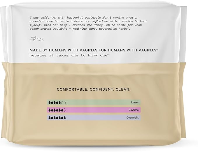 The Honey Pot Company ?€? Incontinence Pads for Women - Non-Herbal Overnight - Bladder Leak Control - Organic Cotton Cover & Ultra-Absorbent Pulp Core - Feminine Care - 16 ct