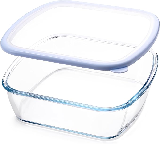 NUTRIUPS Glass Baking Dish with BPA Free Lids, Square Baking Pan, Glass Casserole Dish for Oven Dishwasher Safe, Baking Pan for Lasagna, Risotto (Blue, 2.6L)