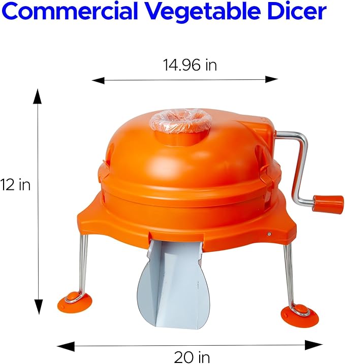 CL003 Commercial Vegetable Dicer - Heavy Duty Manual Tabletop Cuber 1/4" x 1/4" Food Prep Cutter, Orange Stainless Steel Kitchen Cutting Tool