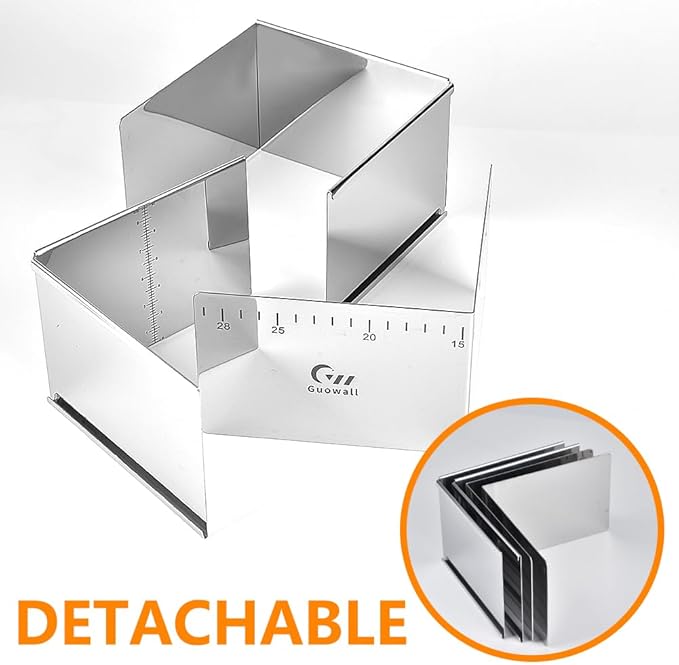 Guowall Adjustable Cake Ring Extensible Rectangle Ring Mold Detachable Stainless Steel Square Shaped Cake Cutter, Nonstick DIY Baking Tool - 6 x 6 x 4 in
