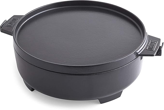 Weber Duo Dutch Oven, 7.25 Qt – Multi-Purpose Porcelain‑Enameled Cast‑Iron Dutch Oven & Flat‑Top Griddle-Style Lid