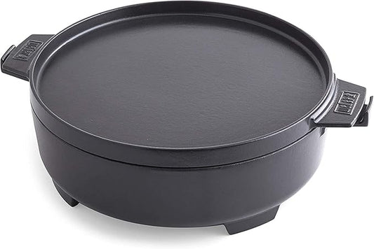 Weber Duo Dutch Oven, 7.25 Qt – Multi-Purpose Porcelain‑Enameled Cast‑Iron Dutch Oven & Flat‑Top Griddle-Style Lid