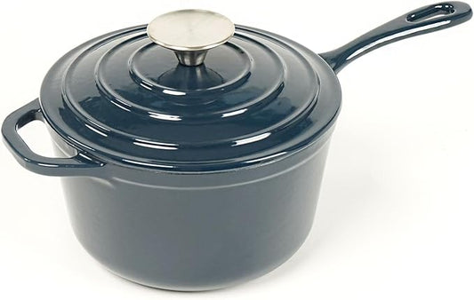 HAWOK 2 qt Enameled Cast Iron Saucepan, 7 inch with Lid, Navy Blue