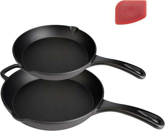 Cast Iron Skillet Set (8” + 12”) – Pre-Seasoned Frying Pan Duo, Holiday Kitchen Cookware Set for Everyday Cooking, Oven & Grill Safe
