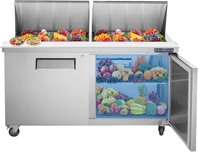 JINSONG 60" Commercial Refrigerator, 2 Door Sandwich Prep Table, Commercial Prep Table Salad Bar Refrigerator with Cutting Board & 24 Pans for Restaurant Kitchen