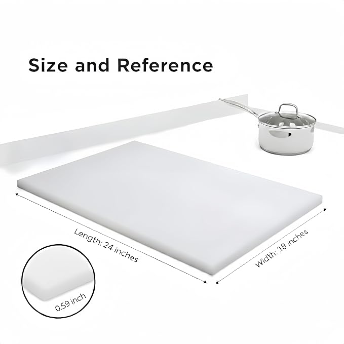 Commercial Cutting Board, Plastic Poly Kitchen Board Dishwasher Safe, Heavy Duty Food Prep Surface for Restaurant Use (24"L x 18"W x 0.57"Th)