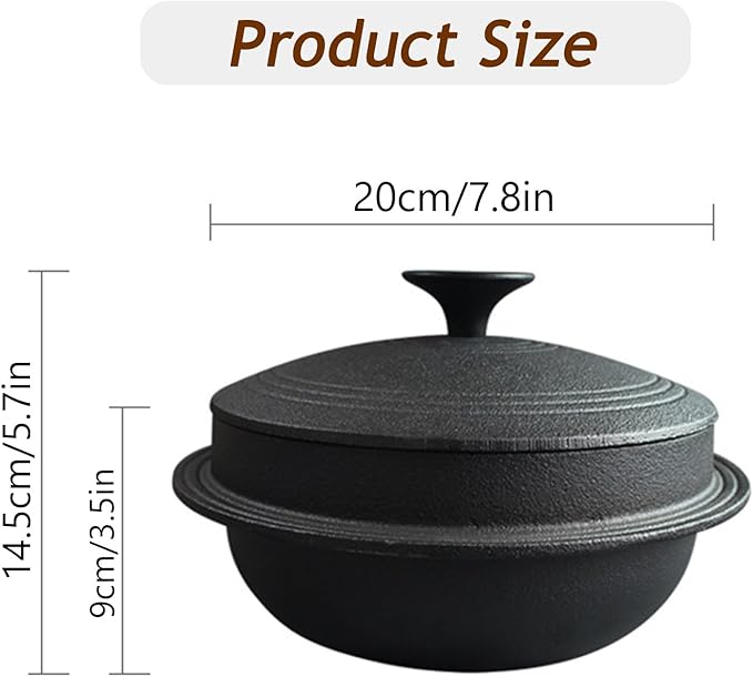 Korean Traditional Cast Iron Pot, Heavy Duty Dutch Oven with Lid, Rice Stew Pot Skillet Cookware for Braising Stews Roasting,Gas Stove Induction Cooker Safe(D20cm/7.8", Black)