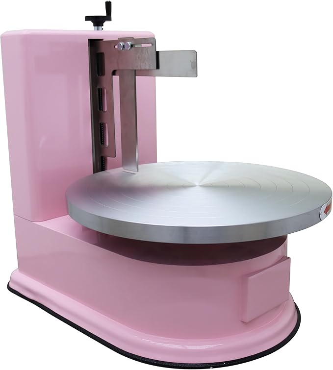INTSUPERMAI Cake Cream Spreading Coating Smearing Machine Cake Decorating Machines Baking Tools Birthday Cake Cream Spreading Machine 110V for 4-16 inch Cake Pink Color