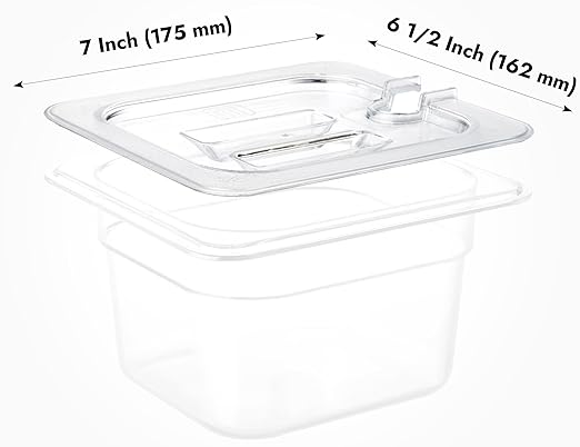 CURTA 6 Pack NSF Notched Food Pan Cover, 1/6 Size Clear Polycarbonate Lid with Handle for Commercial Food Pan, Dishwasher & Freezer Safe Plastic Clear