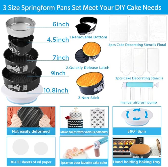 ake Decorating Kit, 672 Pcs Cake Decorating Supplies With Cake Carrier Holder Springform Pan Sets 3-Layer Toolbox Organizer Icing Piping Nozzles Cake Rotating Turntabl Baking Supplies Set Tools
