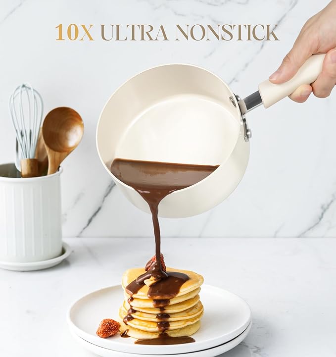MICHELANGELO Nonstick Sauce Pan Sets, Ceramic Saucepan with Lid, Multipurpose Pot with Lid, Non-Toxic Saucepans, 1QT & 2QT & 3QT, White