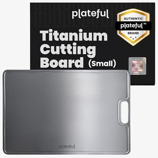 Plateful Titanium Cutting Board - Real, Titanium Cutting Boards for Kitchen With Juice Groove, Food Grade Chopping Boards, No Microplastics, Lasts a Lifetime (Small)